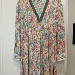 Floral V-Neck Dress with Multicolor Accents